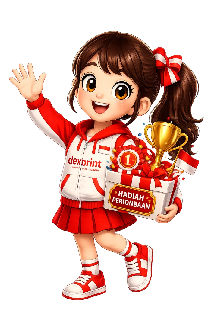 Maskot Dexprint membawa hadiah lomba